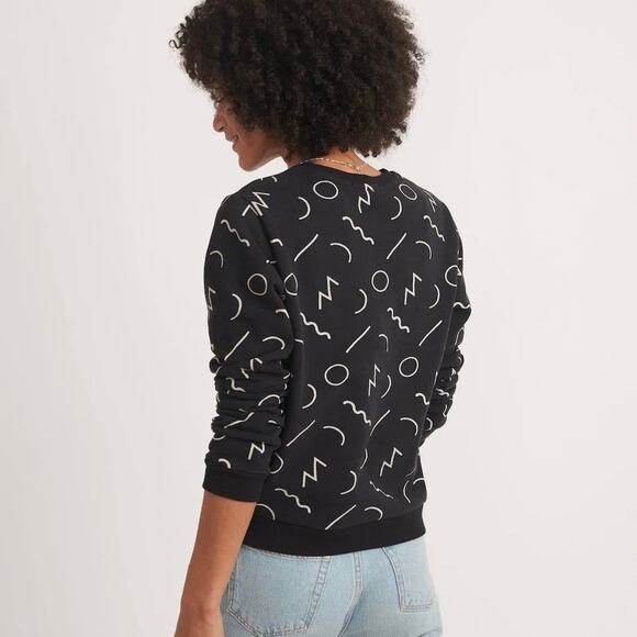 Marine Layer Anytime Print Sweatshirt In Black Noodle Print Size L - Picture 2 of 7